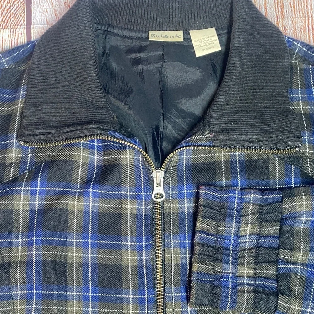 Rubbish Women’s Plaid Zip Jacket Large Blue Lined Casual Fall Layer